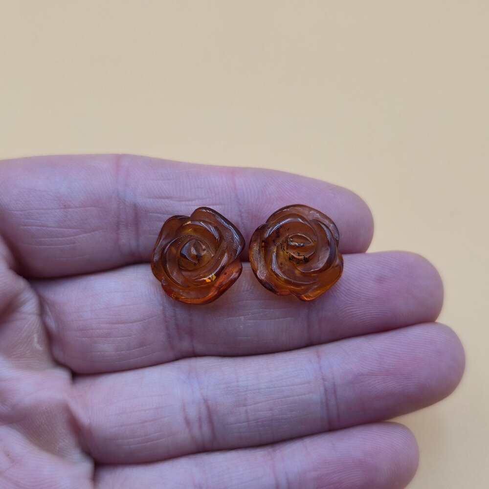 Sterling Silver Faux Amber Flower Stud Earrings A5740